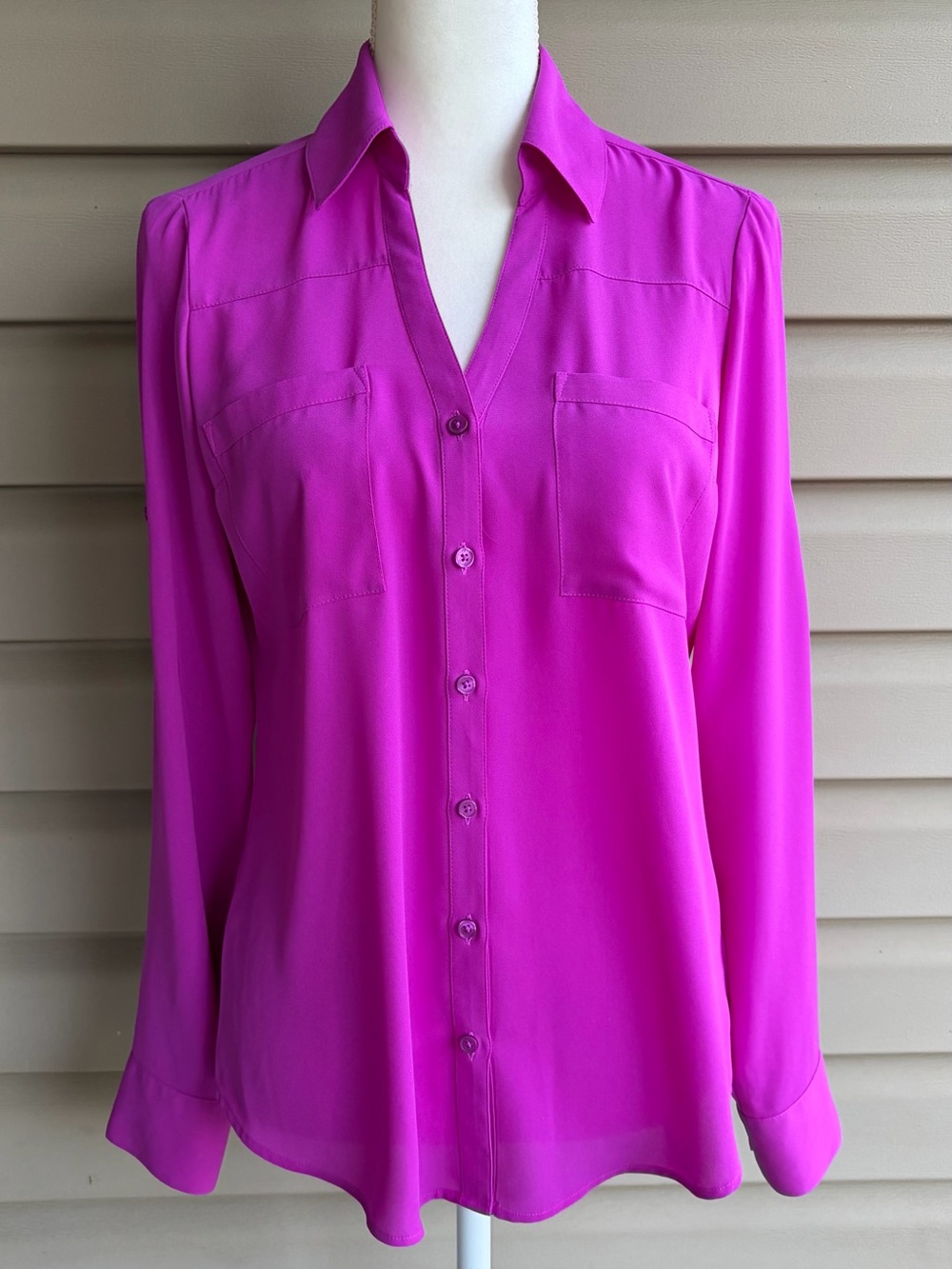 •Express• Portofino Fuchsia Pink Button Front Blouse - Size Small